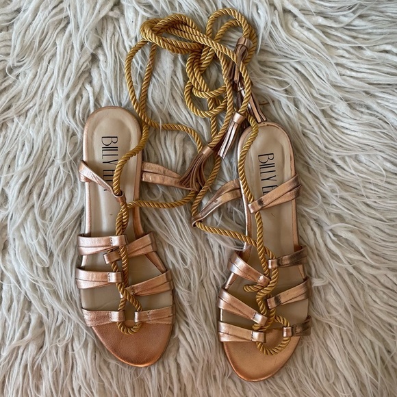 Anthropologie BILLY ELLA Lucerna Metallic Gold Leather Gladiator Tie Sandals 8 - Picture 5 of 12